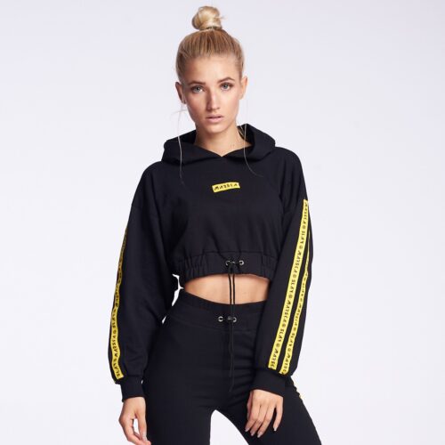 BLACK SHORT HOODIE YELLOW TAPS