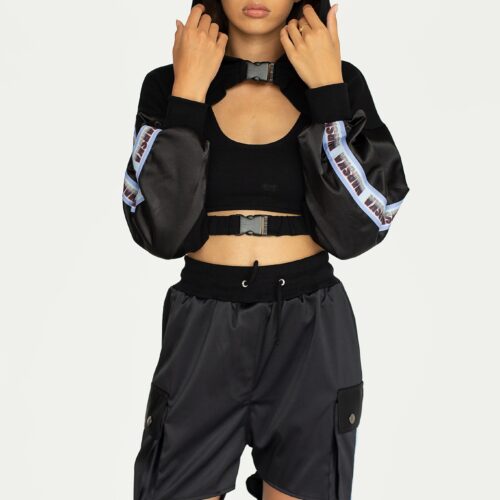 BLUE TAPE SATIN SHORT HOODIE